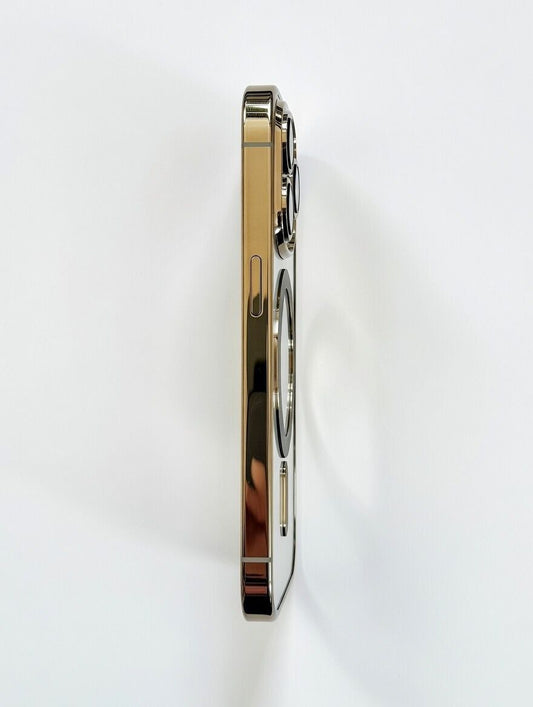 Magnetic Clear Case with Gold Frame for iPhone 16 Pro