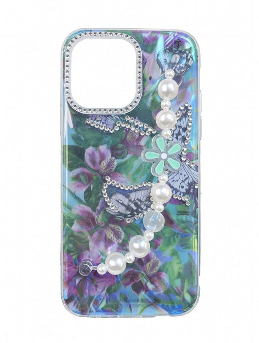 Butterfly Pearl Strap Case for iPhone 16 Pro